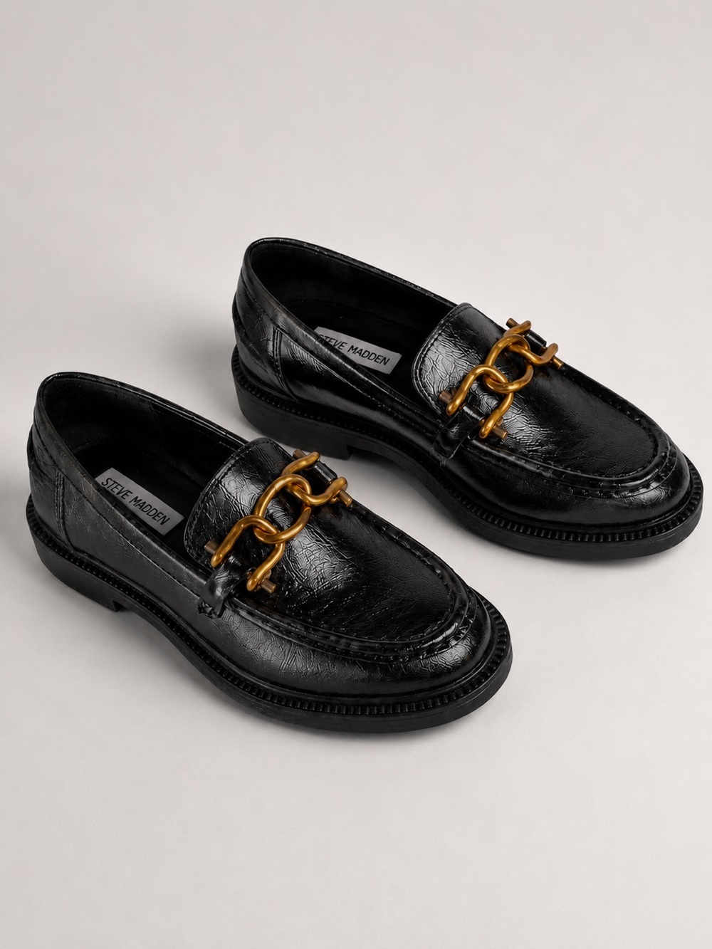 Steve Madden Karmine Black Leather Slip-On Loafers Size 7.5